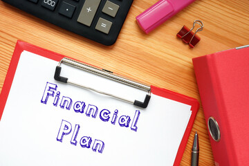 Business concept about Financial Plan with sign on the page.