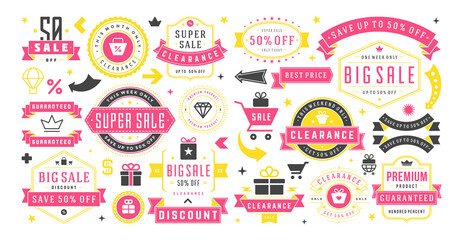 Sale banners special offers templates and discount stickers design elements set vector illustration.