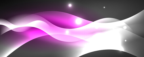 Shiny glowing neon wave, light lines abstract background. Magic energy and motion concept. Vector wallpaper template