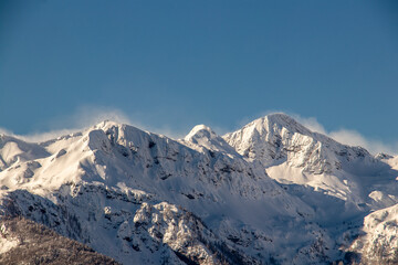 Fototapeta na wymiar High mountains in Julian alps, winter 