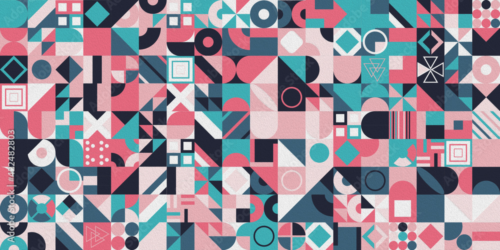 Poster abstract multicolored geometric pattern. different geometric figures background. flat minimal style.