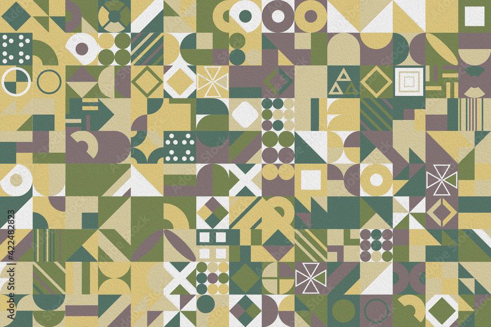 Poster abstract multicolored geometric pattern. different geometric figures background. flat minimal style.