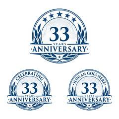 33 years anniversary logo set. 33rd years anniversary celebration logotype. Vector and illustration. 