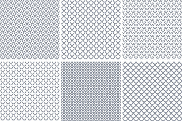 Set of abstract seamless patterns in fish scale design.