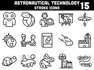 Isolated Astronautical Technology Icon Set In Linear Style.