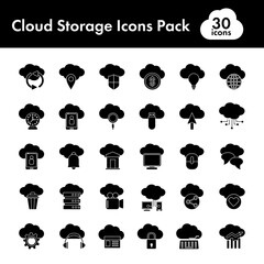 Set Of Cloud Storage Icon In Glyph Style.