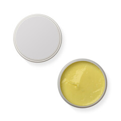 Cosmetic cream in the open jar yellow