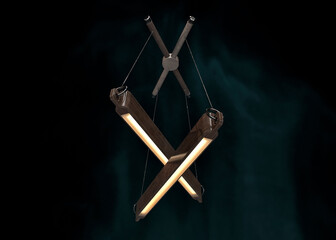 3d render of a wooden track pendant light