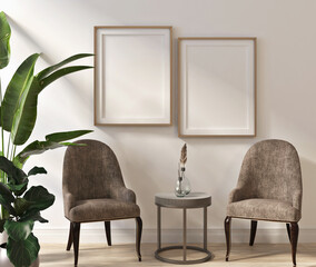 poster mockup in simple interior with arm chairs
