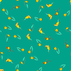 Seamless pattern with doodle flowers and leaves.