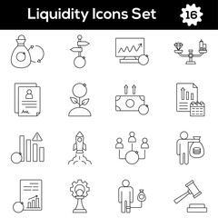 Black Line Art Set of Liquidity Icon In Flat Style.