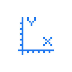 Geometry and mathematics, x and y axis, graphics, pixel art icon. Knitted design. Design for logo, stickers, web, mobile app. 8-bit sprites. Isolated vector illustration.