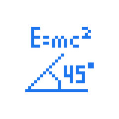 Mathematical formula, graph angle 45 degrees, pixel art icon. Knitted design. Design for logo, stickers, web, mobile app. 8-bit sprites. Isolated vector illustration.