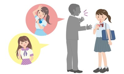 街中でスカウトマンに声をかけられ怪しむ女子学生