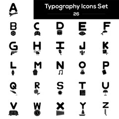 B&W Color Set of Typography Icon In Flat Style.