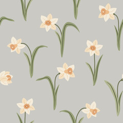 modern hand drawn spring floral seamless pattern with cream daffodils