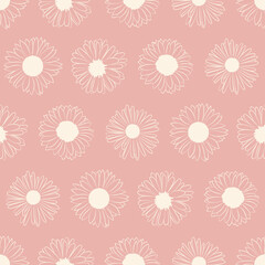 Floral pattern of chamomile, sunflower, aster, gerbera. Seamless vector pattern.