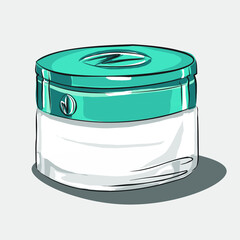 A set of cosmetics in turquoise color. Cream in a jar, a tube of facial toner, lotion for skin care. Cosmetics store. Advertising. Isolated vector objects.