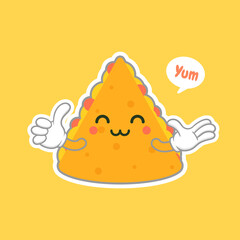 cute and kawaii quesadilla character. mexican food flat design illustration. Hand drawn cute emoji. Vector flat emoticon illustration of Mexican fast food. Spices traditional food