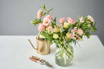 Bouquet 015. Finished flower arrangement in a vase for home. Flowers bunch, set for interior. Fresh cut flowers for decoration home. European floral shop. Delivery fresh cut flower.