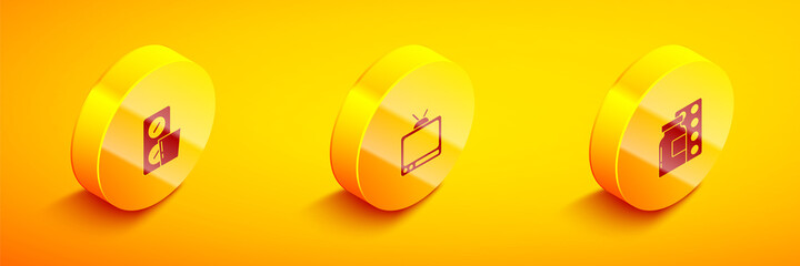 Set Isometric Pills in blister pack, Retro tv and icon. Vector