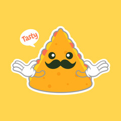 cute and kawaii quesadilla character. mexican food flat design illustration. Hand drawn cute emoji. Vector flat emoticon illustration of Mexican fast food. Spices traditional food