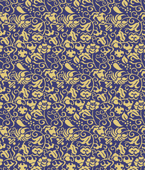 Japanese Luxury Flower Vine Vector Seamless Pattern
