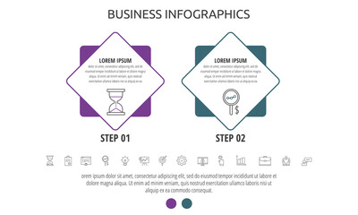 Vector business infographic label with rhombus for two label, diagram, graph, presentations. Square concept with 2 options or steps used with content, flowchart, steps, timeline, workflow, marketing