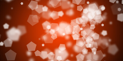 Abstract coral orange background with flying pentagonal shapes