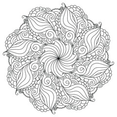 Zentangle inspired oriental mandala coloring page. Coloring book illustration for stress relief and relaxation.