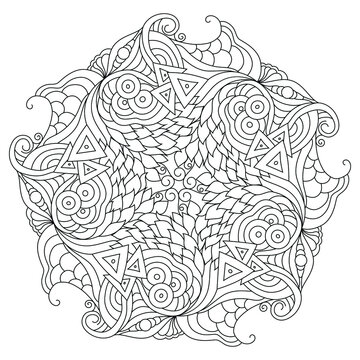 Zentangle inspired oriental mandala coloring page. Coloring book illustration for stress relief and relaxation.