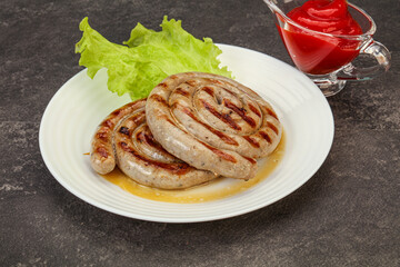Grilled round pork tasty sausages