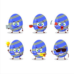 Blue easter egg cartoon character with various types of business emoticons