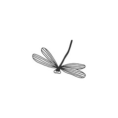 Vector hand drawn illustration. Minimal insect icon, a dragonfly, flier.