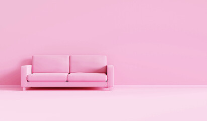modern sofa in pink living room. Minimal style concept. pastel color style. 3D render.