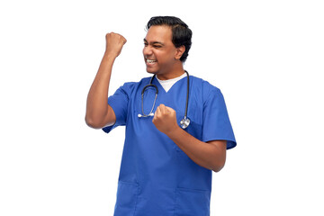 indian doctor or male nurse celebrating success