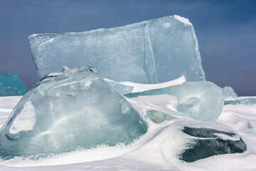Ice hummocks on Baikal Lake.