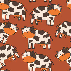 Obraz premium Seamless pattern with cute cartoon cow for fabric print, textile, gift wrapping paper. colorful vector for kids, flat style