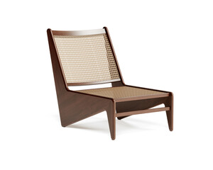 3d rendering of an isolated modern mid century wooden and cane armchair	
