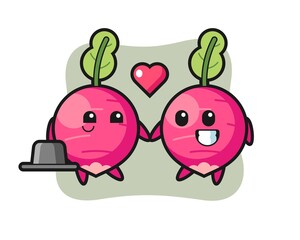 radish cartoon character couple with fall in love gesture