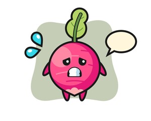 radish mascot character with afraid gesture