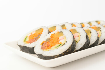 Kimbap on a white background