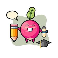 radish illustration cartoon is graduation with a giant pencil