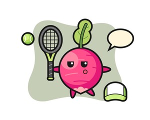 Cartoon character of radish as a tennis player
