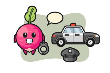 Cartoon mascot of radish as a police