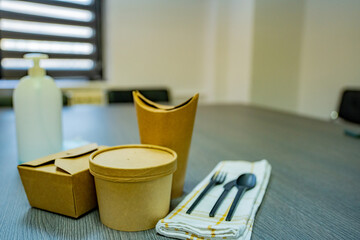 Food delivered on grey table