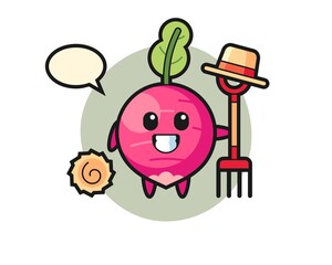 Mascot character of radish as a farmer