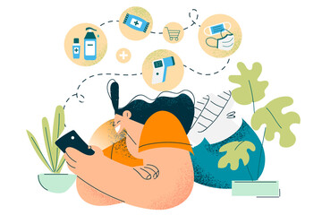 Shopping online during COVID-19 pandemic concept
