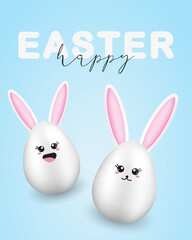 Obraz premium Easter egg. Easter egg with bunny ears on blue background. International Vector Celebration Illustration with Typography for Greeting Card or Party Invitation.