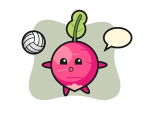 Character cartoon of radish is playing volleyball